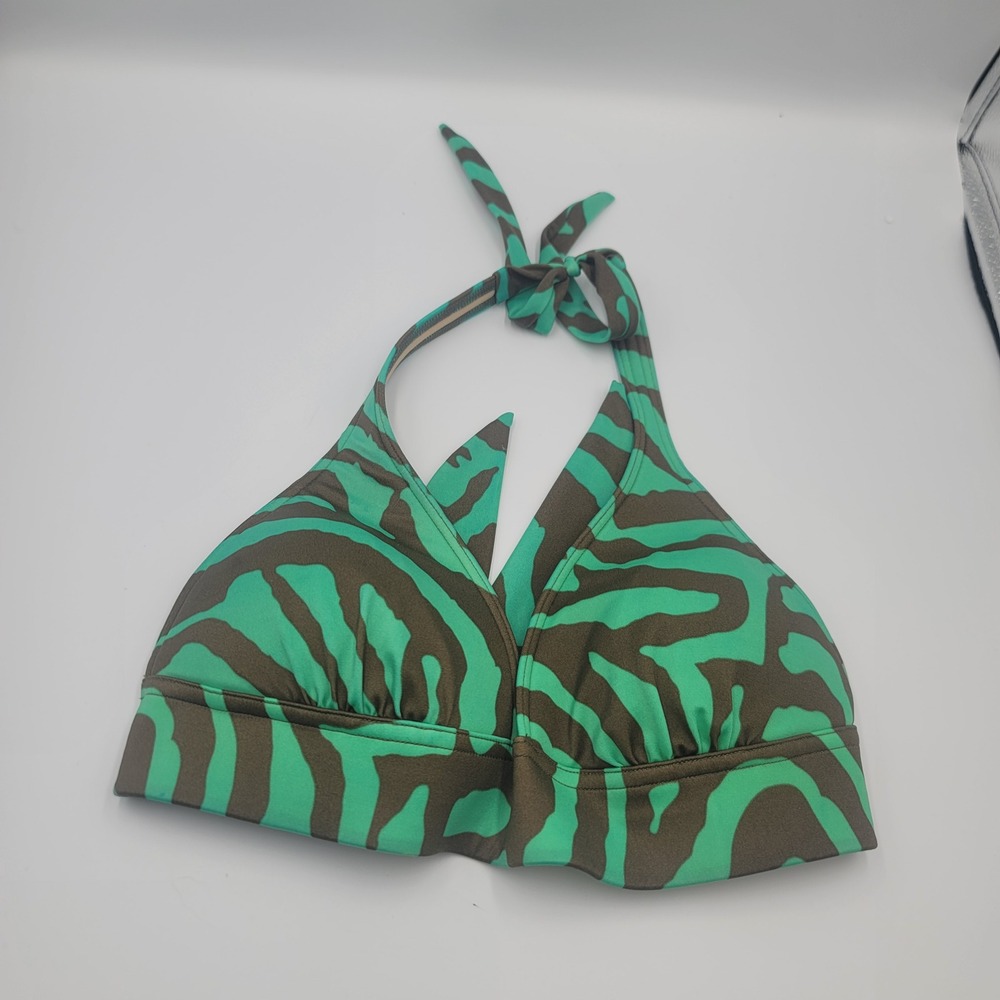 Victoria's Secret Green Brown Zebra Print Halter Bikini Top Small Y2K Retro